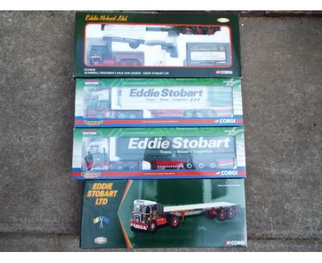 Corgi - four diecast 1:50 scale Eddie Stobart Ltd truck and trailers, CC12502, CC12610, CC13415 and CC13801, all appear mint 