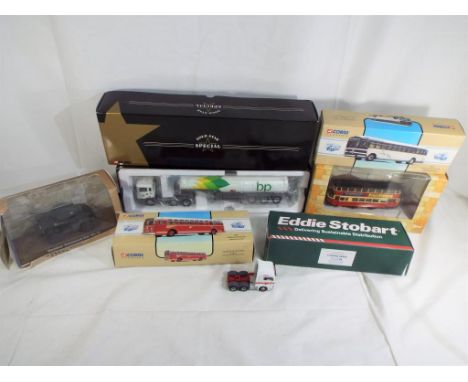 Diecast - a Corgi ERF EC petrol tanker CC11907, Eddie Stobart 1.76 scale Scania Topline  Curtainside, Feltham Tram OM40501, G