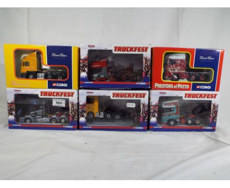 Corgi Truckfest - 6 diecast 1:50 scale model trucks, CC13702, CC13802, CC12815, CC13704 - also Corgi trucks CC13208 and CC127