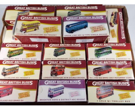 Great British Busesby Atlas - 16 diecast 1:76 scale model Buses and Trams, all app[ear mint in box (a few boxes with some min