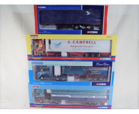 Corgi - four diecast 1:50 scale models comprising Scania T Bulk Tipper CC12809, Foden Alpha Houghton Parkhouse Transporter CC