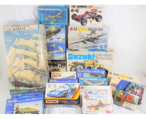 Matchbox and Airfix - twenty model kits of various scales comprising mainly planes and racing cars, all in original boxes, co