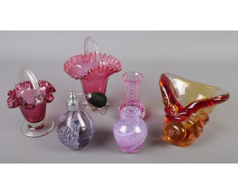 A small quantity of glass. Includes Victorian cranberry glass, Caithness atomiser etc.  