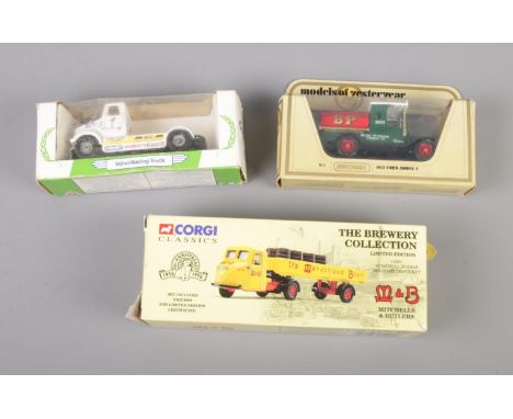 A trio of diecast vehicles including Matchbox Ford Model T and Corgi Mitchells and Butlers Truck.  