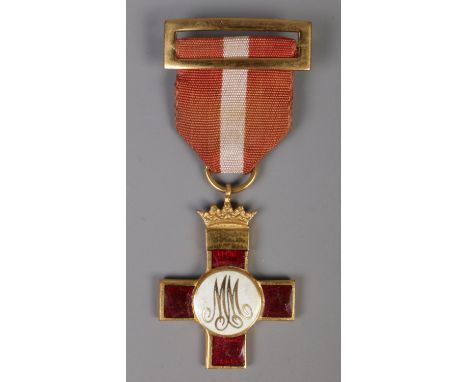 A Spanish Cross of Military Merit on red ribbon, possibly Civil War period.  Missing central enamel to one side.