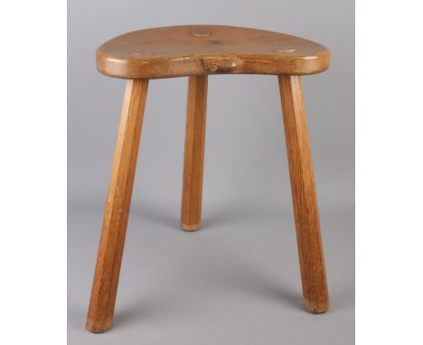 Robert 'Mouseman' Thompson, a carved oak three legged stool with signature mouse.  