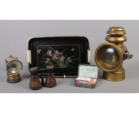 A small quantity of collectables, to include Dekla lamp, Army binoculars and Cuckson and Gerrard First Aid Outfit.  