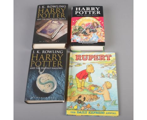 A collection of First Edition Harry Potter Books including The Half-Blood Prince and The Deathly Hallows (two different cover