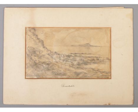 A mounted pencil sketch, coastal scene, signed J Constable and titled Osmington.  