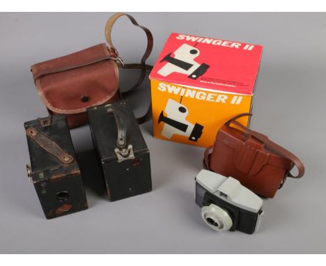 A quantity of cameras including Kodak No2 Brownie and Polaroid Swinger II.  