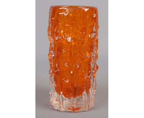 A Geoffery Baxter for Whitefriars bark vase in orange. (15cm)  