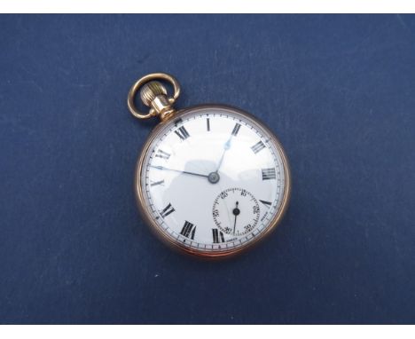 A 9ct gold open faced pocket watch, Roman numerated chapter ring (cracked), subsidary second sweep 