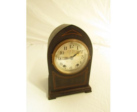 An American lancet form mantel clock by Seth Thomas, USA, Arabic silvered dial, 8-day movement, key and pendulum, 9.5" high 