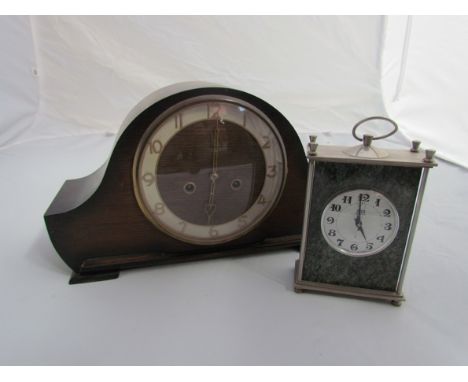A 1930's oak mantel clock and a Russian carriage timepiece 