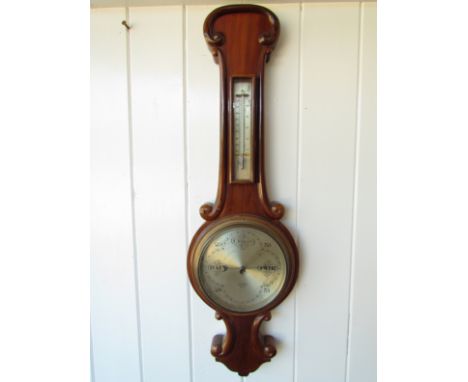 An early 20th Century moulded mahogany 6" pendant wheel aneroid barometer, maker Armstrong, Manchester no.3981