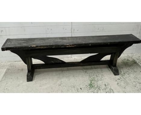 A rustic wooden painted bench (H53cm W185cm D27cm)