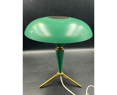 A midcentury green tripod lamp 'Bijou' by Louis Klaff for Phillips circa 1950. AF
