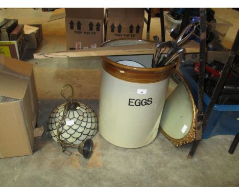 Tiffany Style Pendant Light, Mirror, Clock, Companion Set, Egg Pot, Enamel Items etc 