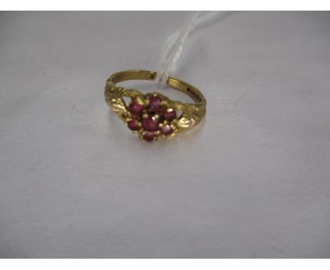 Ruby Seven Stone Flower Head Cluster Ring in 9ct Gold Mount, 1.8g 