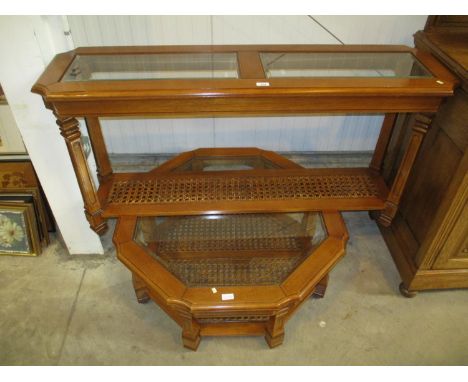 Glass Top and Bergere Base Coffee Table and Matching Console Table 