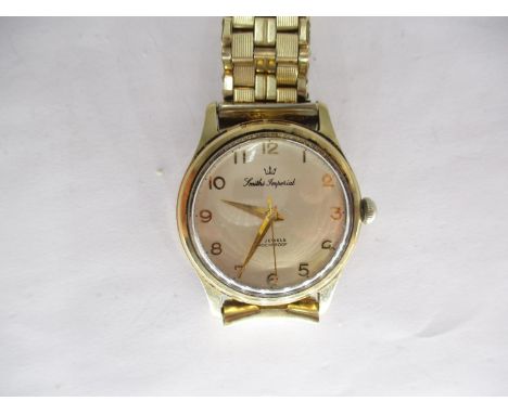 9ct Gold Smiths Imperial Vintage Wristwatch with Cream Dial and Sweep Seconds Hand with 19 Jewel Movement and Rolled Gold Bra