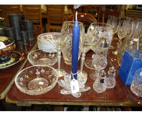Swarovski Crystal Flower Candlestick, Stuart Crystal Condiments etc 