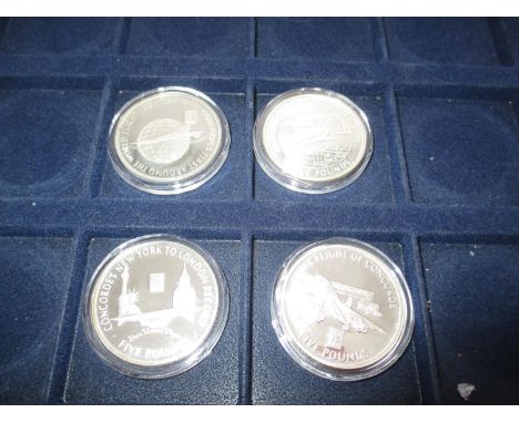 Four 2006 Gibraltar 925 Silver Proof £5 Coins - "Concorde Milestones" New York to London Record, Final Flight of Concorde, Fi