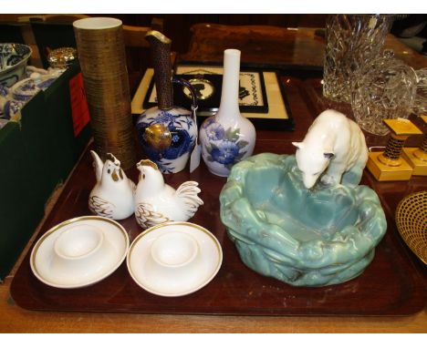 Czechoslovakian Polar Bear, Doulton Burslem Ewer, Royal Copenhagen and Rosenthal Vases and 2 Royal Worcester Egg Cosies 