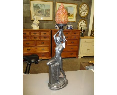 Art Deco Style Biba Figure Table Lamp with Flame Shade, total height 78cm 