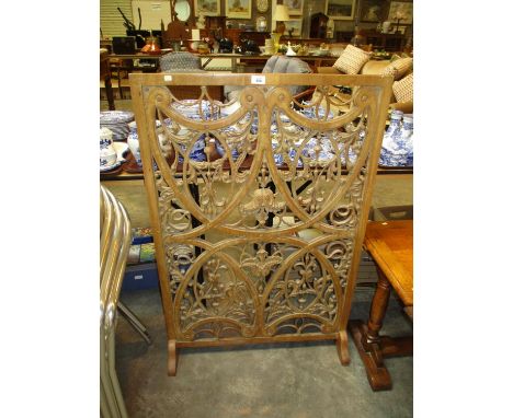 Fretwork Carved Wood Firescreen 
