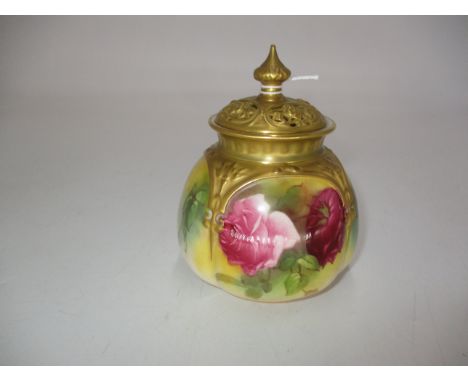 Royal Worcester Porcelain Rose Painted Pot Pourri, 11cm