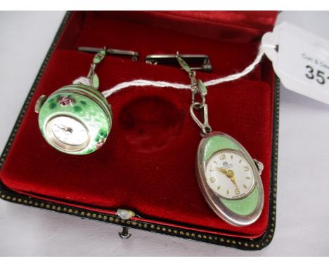 Two Bucherer Silver and Enamel Pendant Watches 
