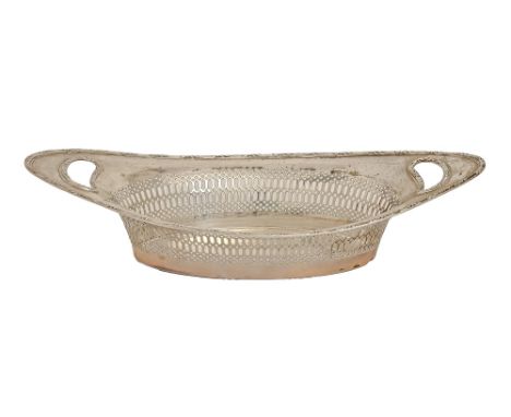 A George V pierced oval silver fruit dish, 33cm l, by Barker Bros Ltd, Chester 1926, 10oz 10dwt  Light wear