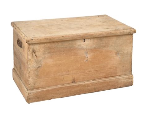 An Edwardian pine trunk, with iron handles, 46cm h; 47 x 93cm  Shrinkage crack to lid
