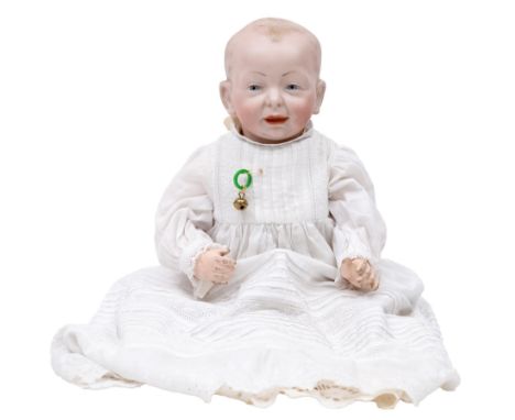 A Kammer &amp; Reinhardt 100 bisque head character baby doll, c1910, with painted blue eyes, open mouth and painted hair, on 