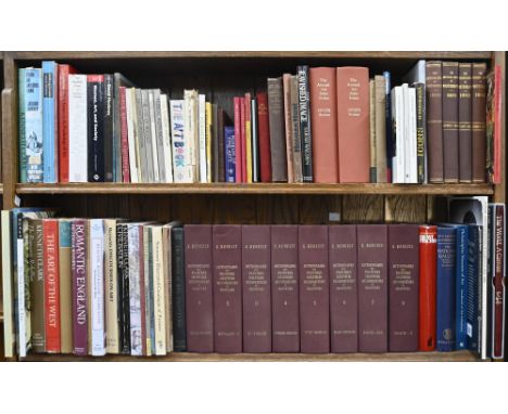 Books. Three shelves of art history, theory and reference, 20th c, Benezit's Dictionary of Artists, eight volumes, French edi