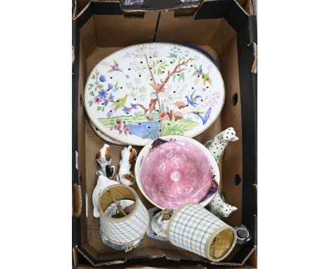 Miscellaneous porcelain and earthenware, 19th c and later, to include a Samson triangular tea caddy, in Chinese style, a cham