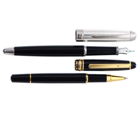 A Mont Blanc Meisterstück rollerball pen and a Burberry fountain pen, with 14k nib  Good condition