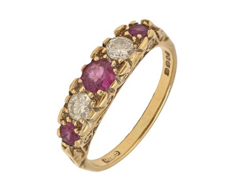 A ruby and diamond ring, in 18ct gold, London 1972, 3.9g, size M  Good condition