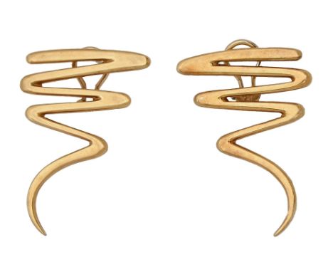 Tiffany &amp; Co. A pair of gold 'Scribble' earrings, designed by Paloma Picasso, 41mm h, marked TIFFANY 18K and designer's f