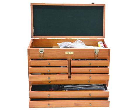 A ProTech stained wood tool chest, 41cm h and miscellaneous tools  