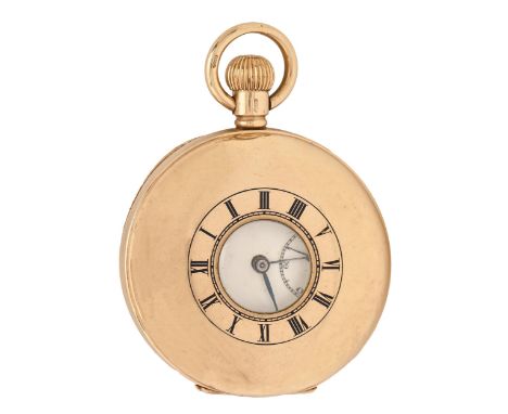 A 9ct gold half hunting cased keyless lever watch, the Swiss 17-jewel movement marked USA PAT MAY 24 1904, 50mm diam, London 