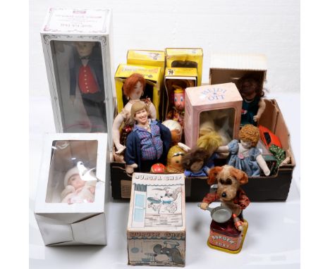 Miscellaneous vintage toys and four boxed Pelham Puppets, including Schoolmaster, Giant, Witch and Clever Willie, a Steiff re
