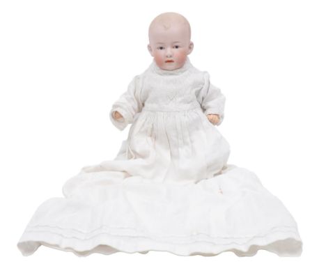 A Gebruder Heubach bisque head 6896 character doll, c1912,&nbsp;with intaglio eyes, closed mouth and moulded hair, on bent li