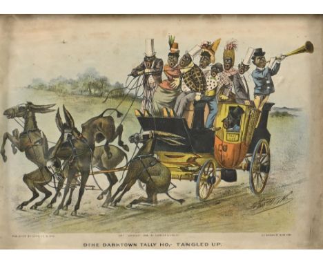 Americana.&nbsp;Thomas Worth (1834-1917) - The Darktown Tall Ho, - Tangled Up,&nbsp;coaching print with black passengers, sig