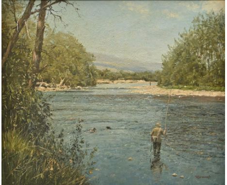 Walter Robin Jennings (1927-2005) - Fishing the River Nevis, signed, inscribed on the selvedge, oil on canvas, 63 x 75cm  Goo