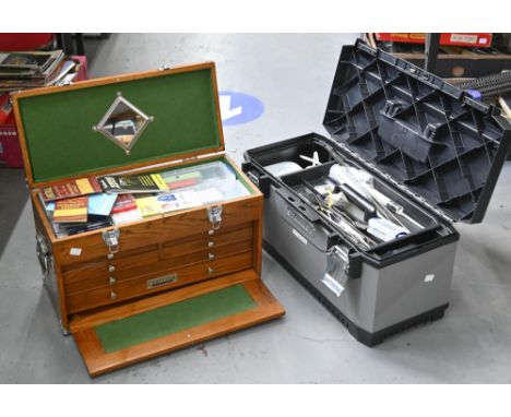 A Gerstner oak tool chest, 30cm h; 51 x 23cm, a Stanley FatMax tool box and miscellaneous tools  