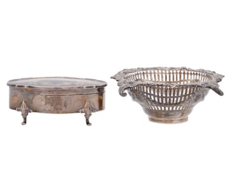 An Edwardian pierced silver sweetmeat bowl, of ogee form, on socket foot, 16cm diam, maker's mark rubbed, London 1901 and a s