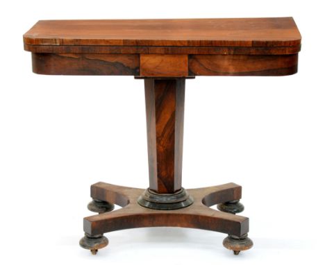 A Victorian rosewood card table, 74cm h; 44 x 89cm  Restored shrinkage cracks to top