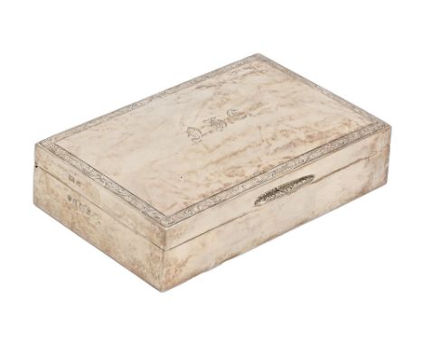 An Elizabeth II silver cigarette box, the lid engraved with the initials N H C, cedar lined, 14.5cm l, by JB Chatterley &amp;